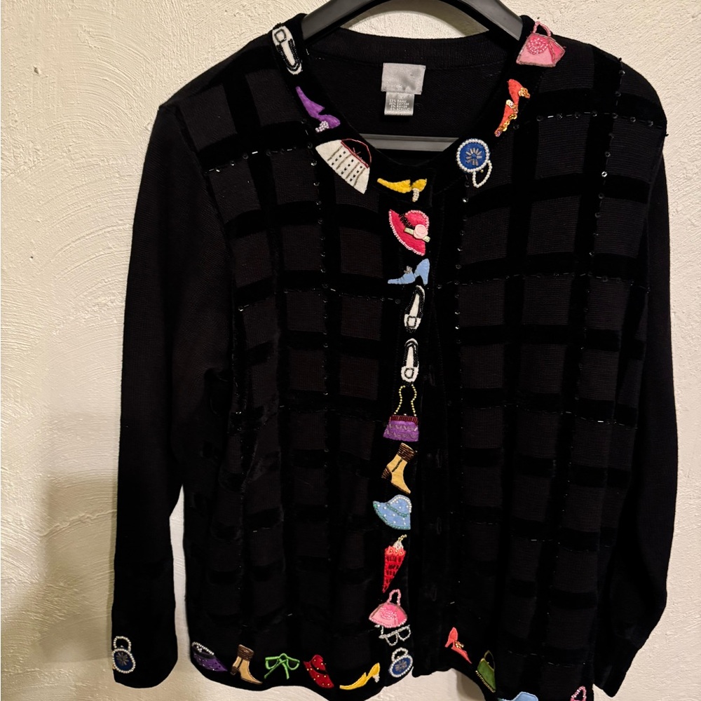 Berek Black Cardigan with Colorful Embroidery